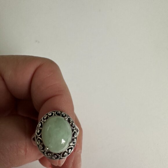 Vintage Handmade 925 Silver Oval Larimar Cabochon Ring Filigree Size 6 - Picture 5 of 6